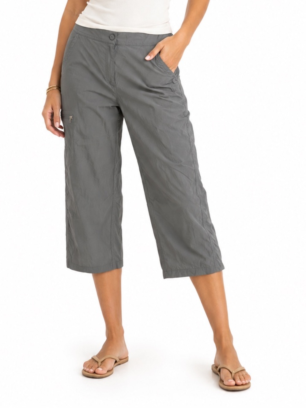LL Bean Hiking Capri Pants Women’s 14 Olive Nylon Stretch Outdoor